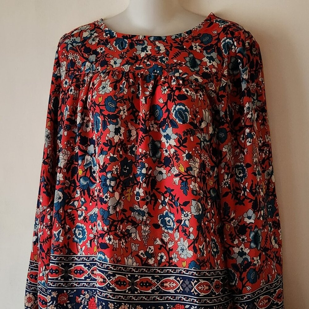Loft Outlet blouse sz S red blue floral baby doll style boho EUC